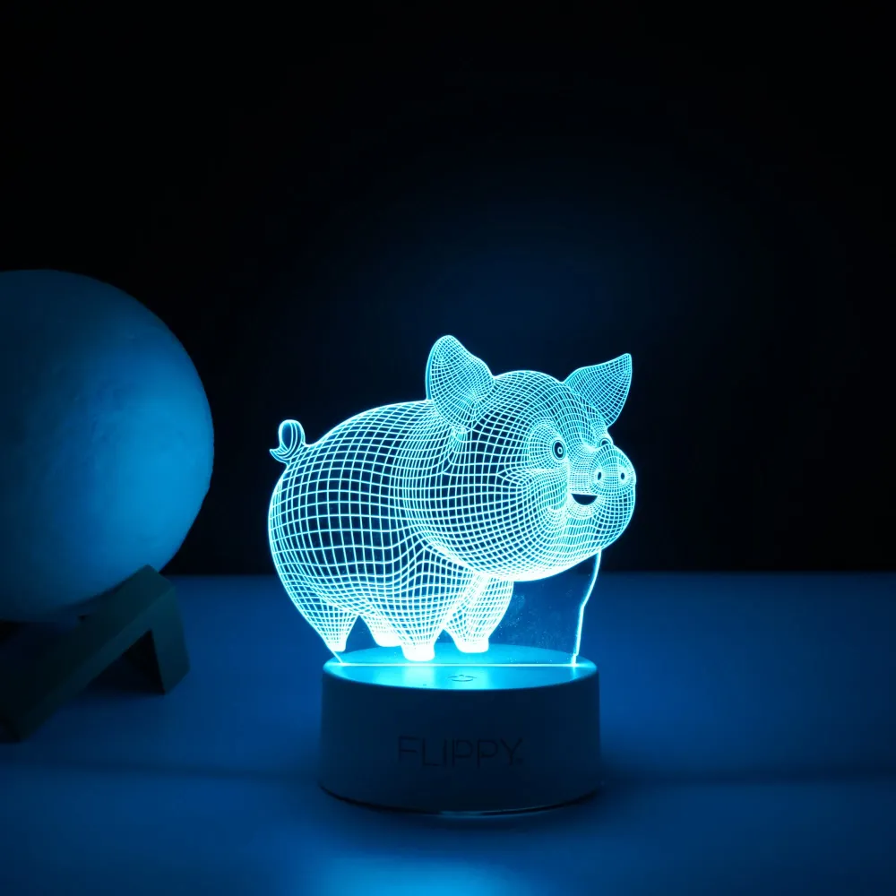 Декоративна LED лампа, 3D, Дебело прасе, изработена от акрилен материал и светлина , бяла