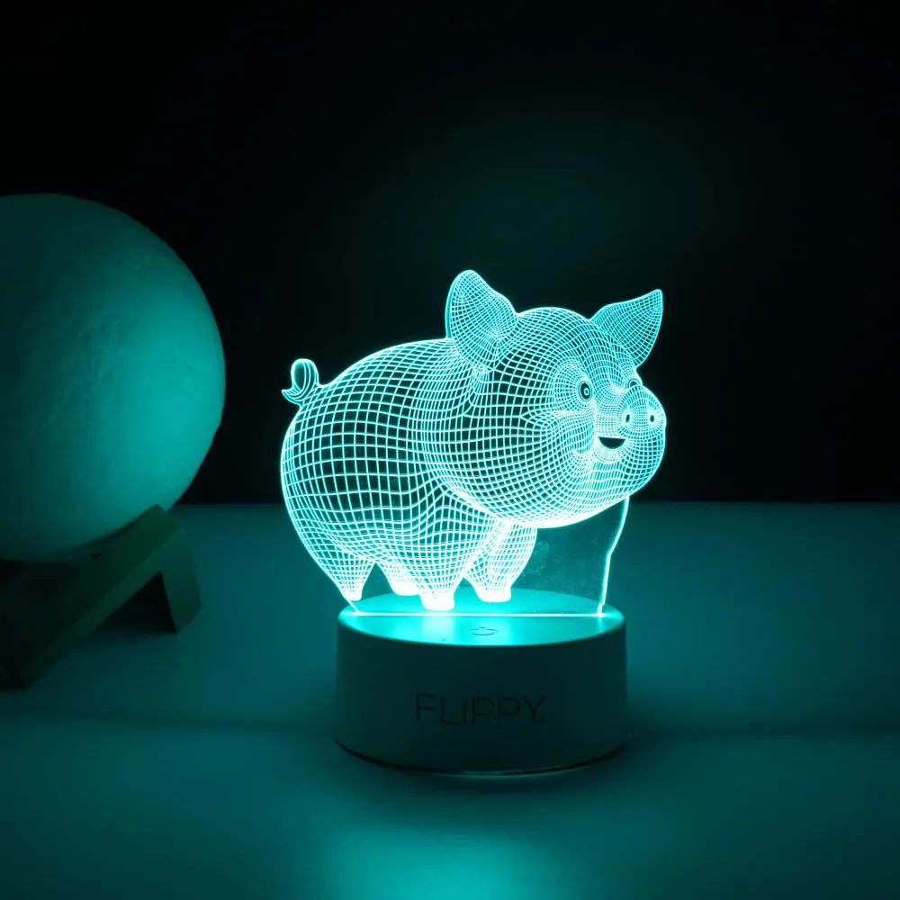 Декоративна LED лампа, 3D, Дебело прасе, изработена от акрилен материал и светлина , бяла