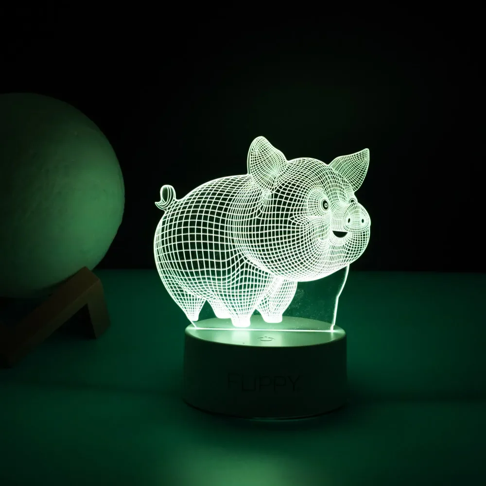 Декоративна LED лампа, 3D, Дебело прасе, изработена от акрилен материал и светлина , бяла
