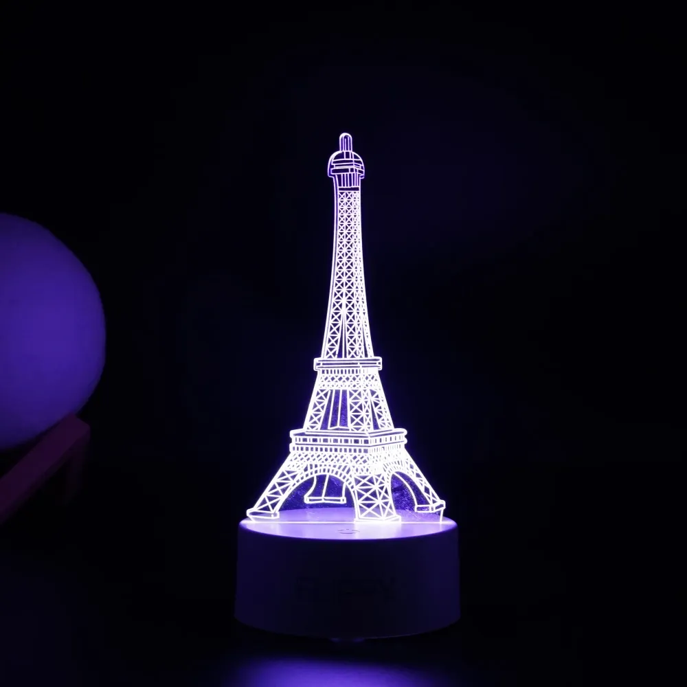 Декоративна LED лампа, 3D, Айфелова кула, изработена от акрилен материал и светлина , бяла