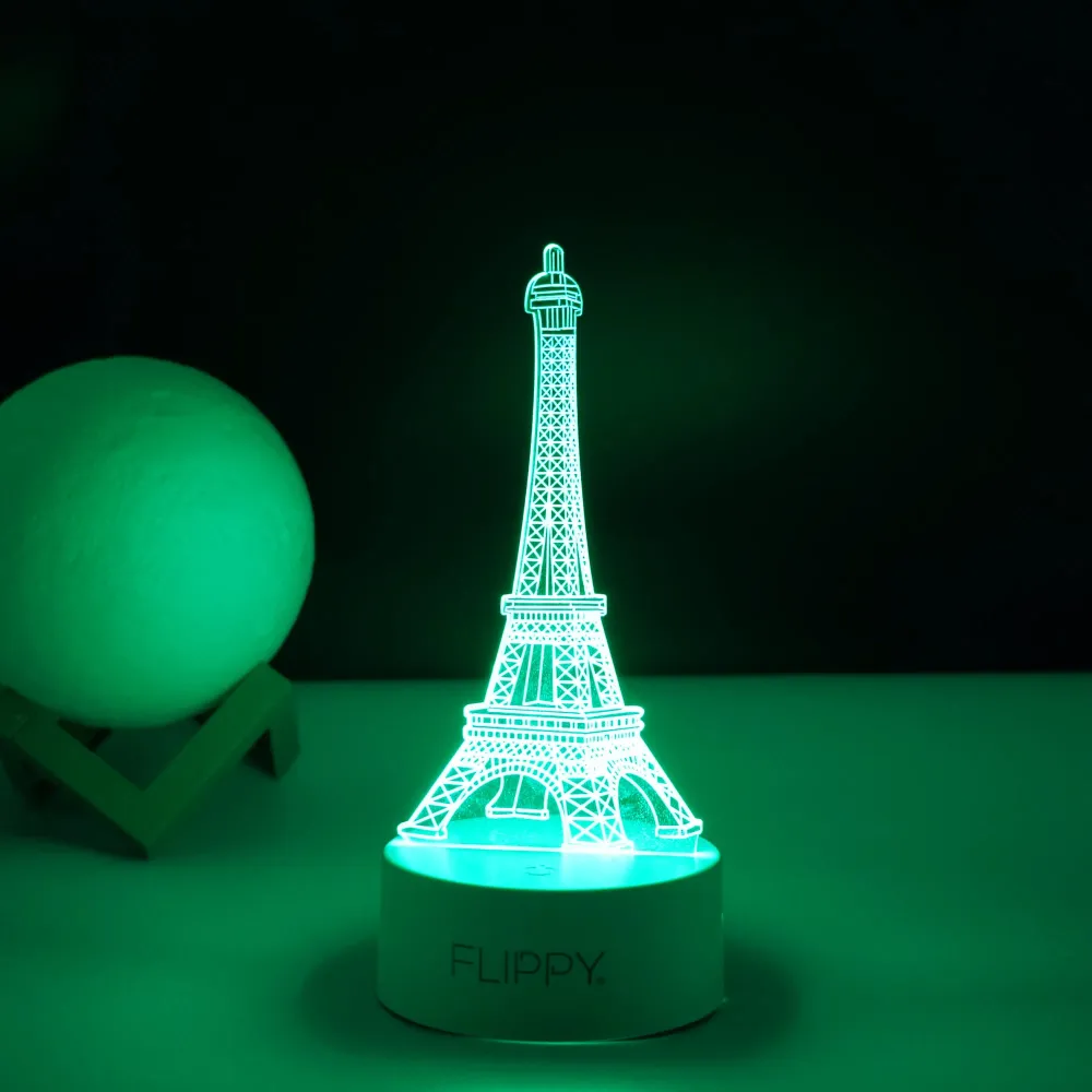 Декоративна LED лампа, 3D, Айфелова кула, изработена от акрилен материал и светлина , бяла