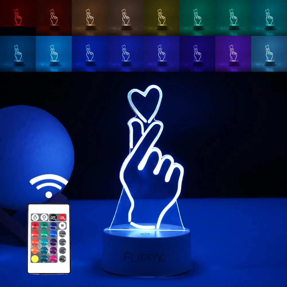Декоративна LED лампа, 3D, Ръка и сърце, изработена от акрилен материал и светлина , бяла