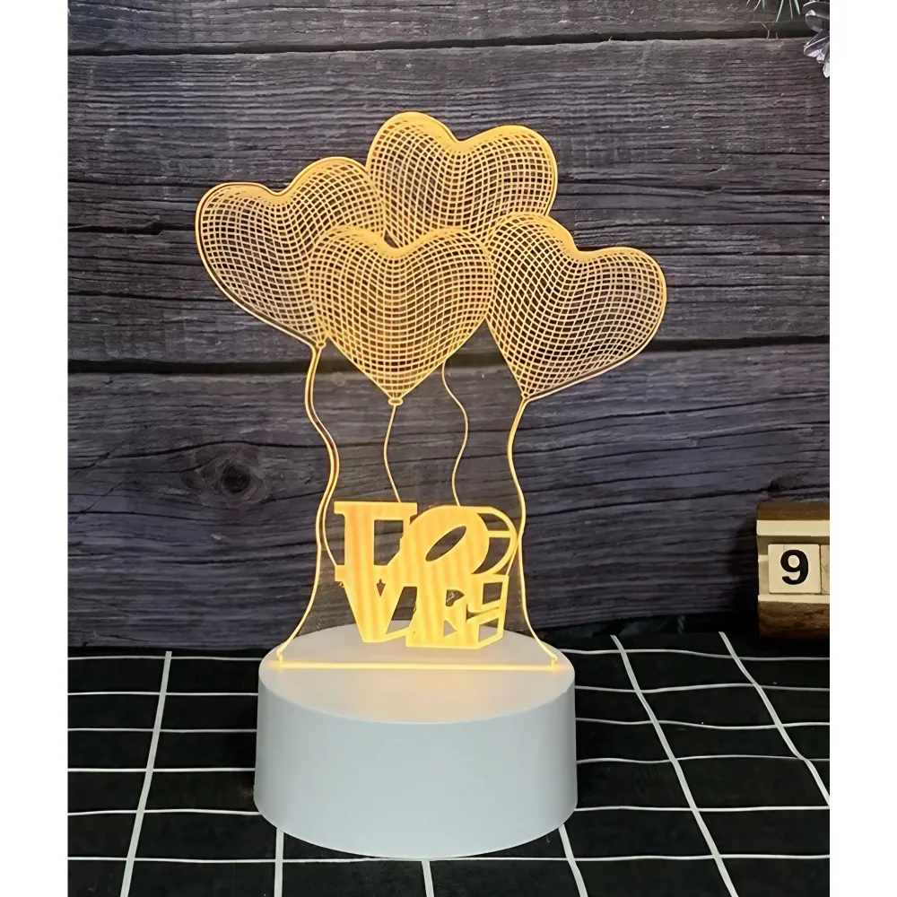 Декоративна LED лампа, 3D, любовни балони, изработена от акрилен материал и светлина , бяла
