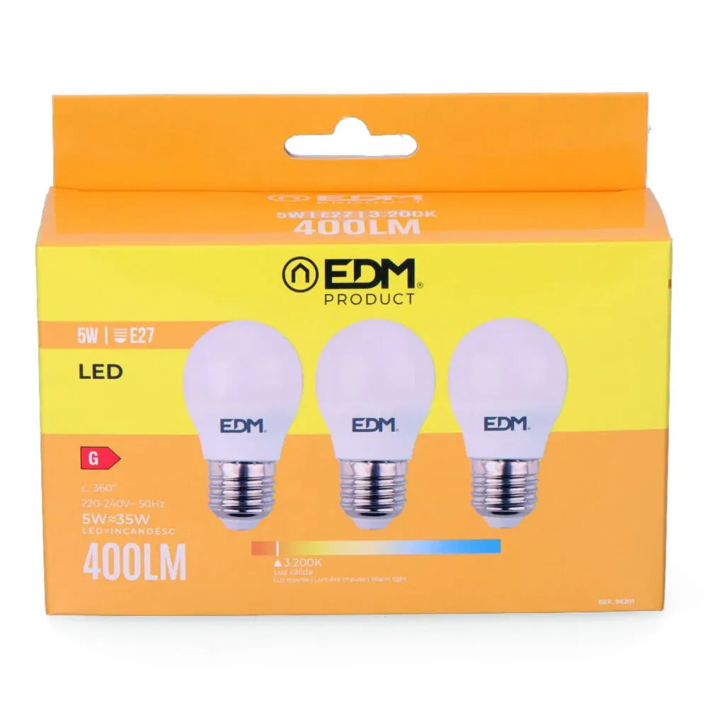 Опаковка от 3 LED крушки EDM 98201 G 35 W 5 W 50 W E27 3200 Lm Ø 4,5 x 8 cm (3200 K)