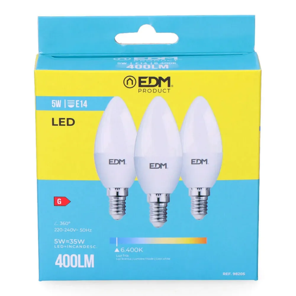 Опаковка от 3 LED крушки EDM 98205 G 35 W 5 W 50 W E14 400 lm Ø 3,6 x 10 cm (6400 K)