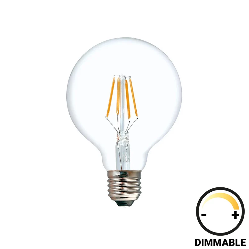 LED лампа G95 крушка димируема 4W E27 200-220V прозрачна