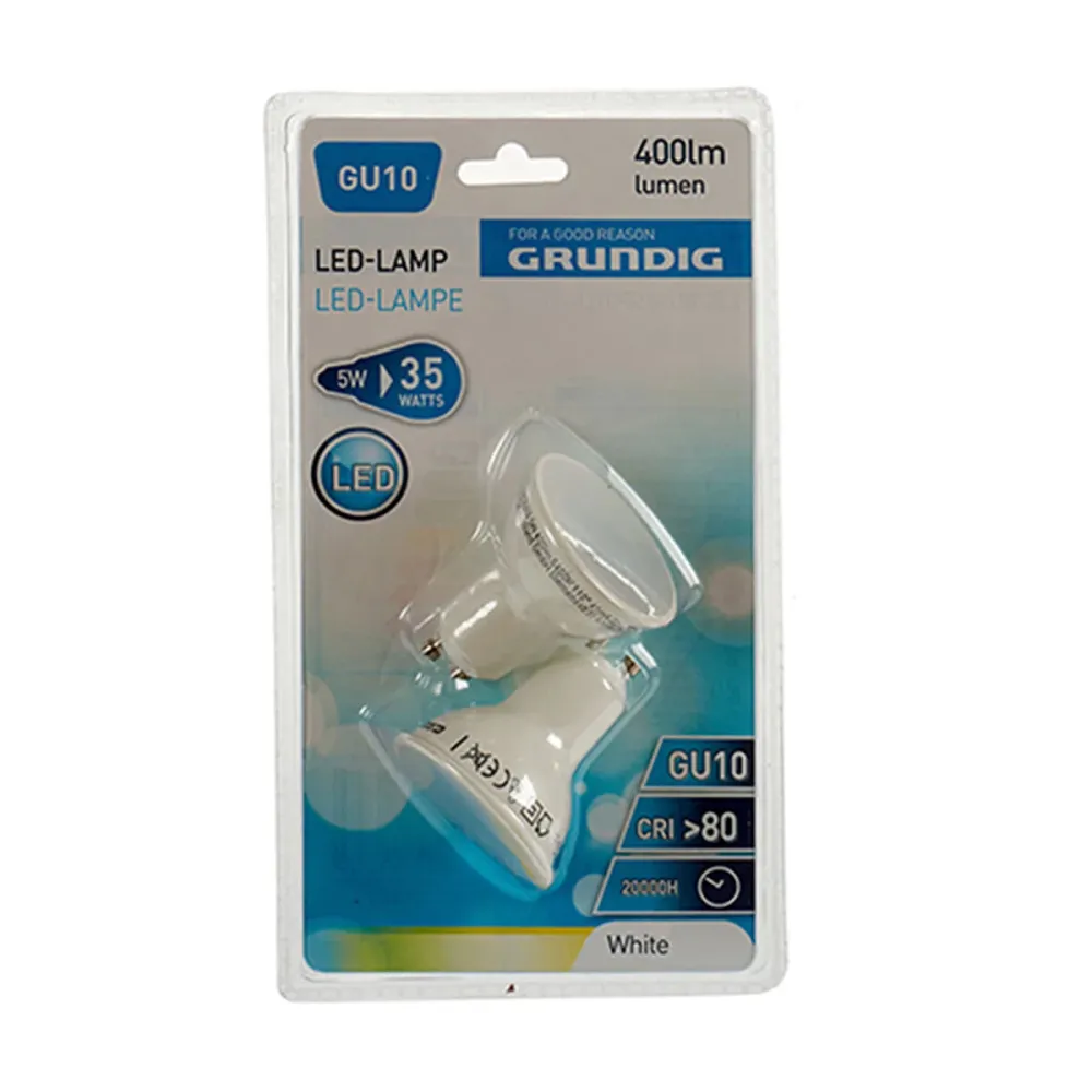 LED крушка Grundig 6400 K Бял 5 W GU10 400 lm (5 x 6 x 5 cm) (10 броя)