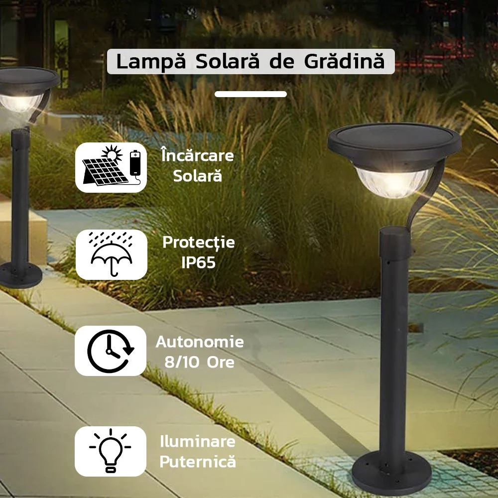 Соларна LED лампа с 2 режима на фиксиране, IP65, ABS материал, батерия 4.5 V, 200 Mah, 450 лумена, 42.5 X 15 см, топло бял...