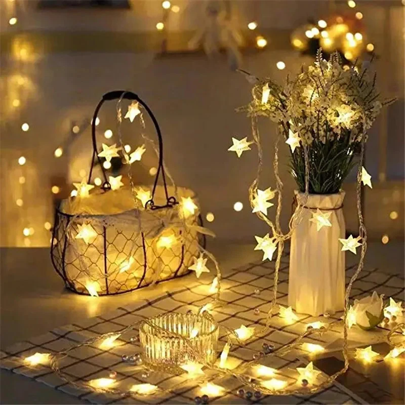 LED звездна светлинна декорация - 50 LED, 6 м, гирлянд със звездна форма за партита и празнична атмосфера