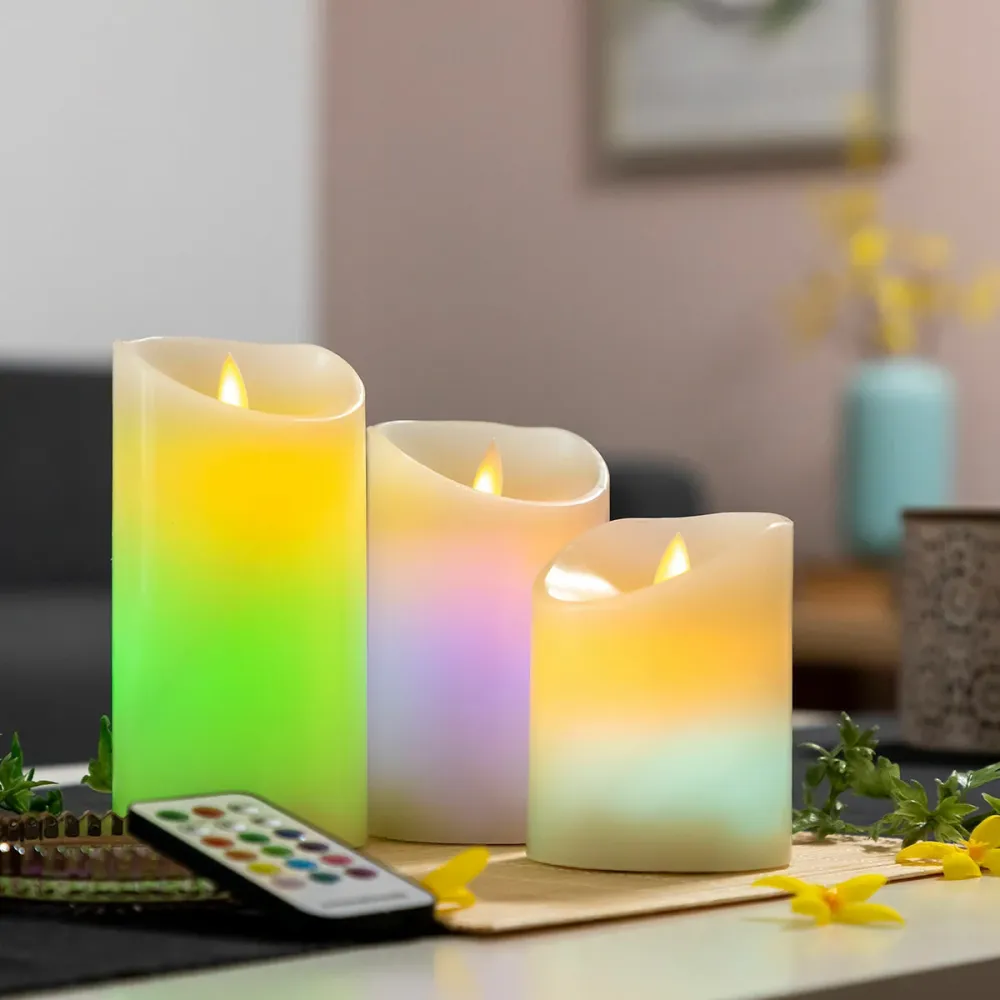 Многоцветни LED свещи с ефект на пламък с дистанционно управление Lendles InnovaGoods 3 броя