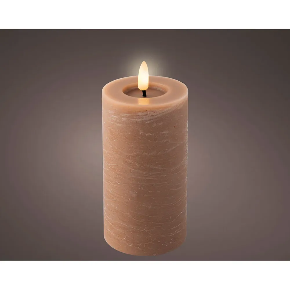 LED Свещ Lumineo Кафяв Ø 7 x 15 cm Пламък ефект (AAA)