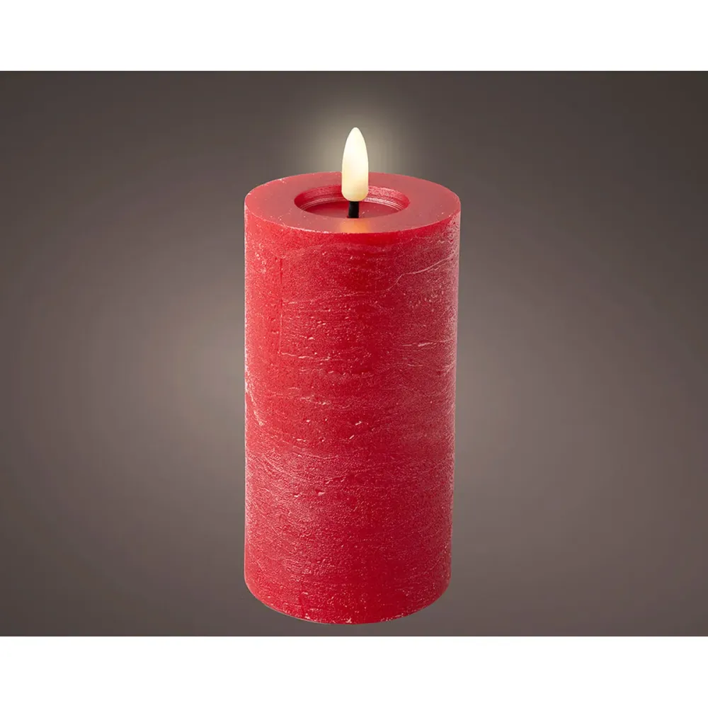 LED Свещ Lumineo Червен Ø 7 x 15 cm Рустик (AAA)