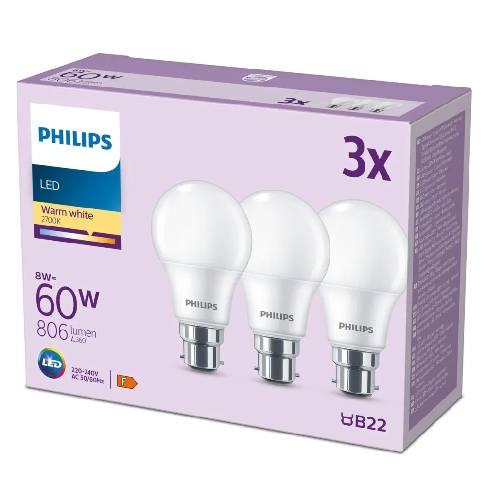 LED крушка Philips 60 W матов Топло Бяло F 8 W 60 W B22 3 броя (2700 K)