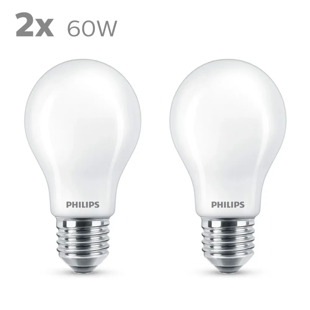 LED крушка Philips Classic Standard 60 W Бял E E27 (2700 K) (2 броя)