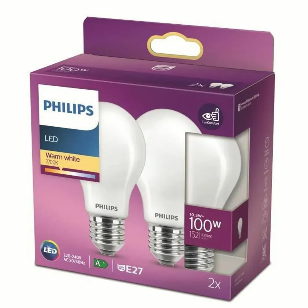 LED крушка Philips Equivalent 100 W E27 Бял D (2700 K) (2 броя)