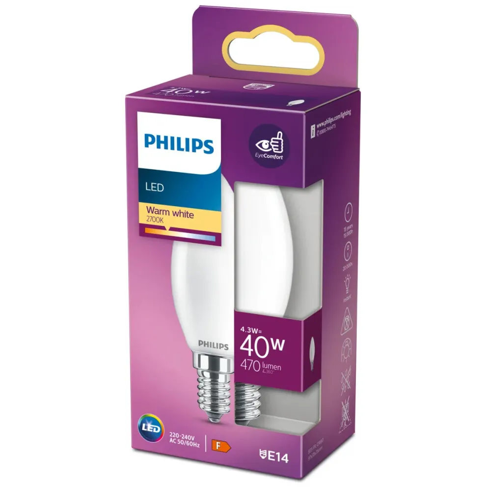 LED крушка за лампа тип свещ Philips Equivalent 40 W Многоцветен E14 F 4,3 W (2700k)