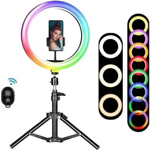 Комплект led ринг лампа 7 цвята с трипод и дистанционно - ring rgb ligh 10инча