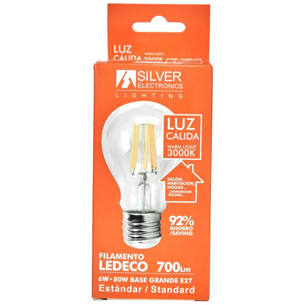 Сферична LED крушка за лампа Silver Electronics 1980627 E27 6W 3000K ++ (Топла светлина)