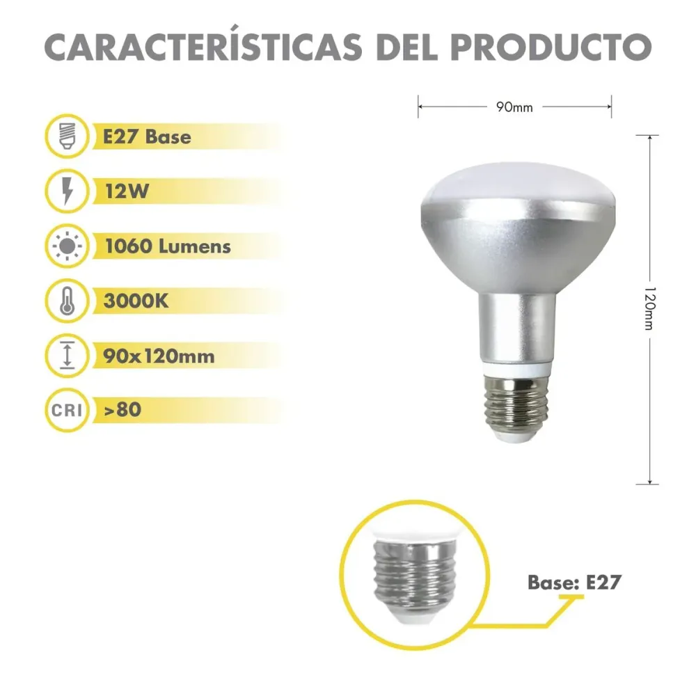 LED крушка Silver Electronics 999007 R90 E27 Сив 12 W 3000K