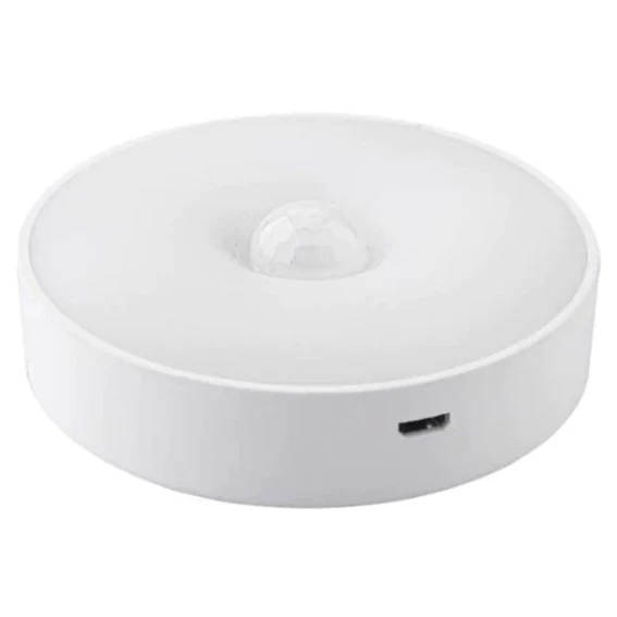 LED нощна лампа, със сензор за движение, топла и студена светлина, USB зареждане, 0.6W, 300Mah, кръгъл дизайн