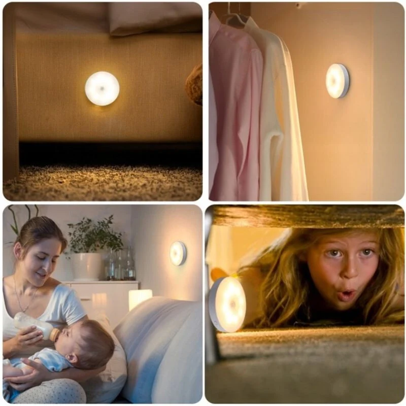 2 бр. Нощни Лампи с 16 LED и Датчик за Движение – USB, С Жълта Светлина