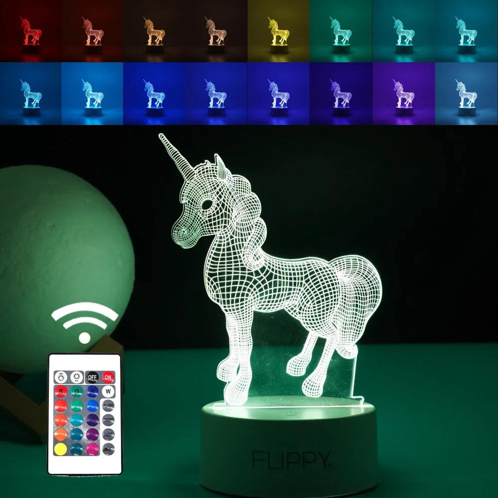 Декоративна LED лампа, 3D, Еднорог, с USB и батерии, височина 20 см, изработена от акрилен материал, включени светлина и д...