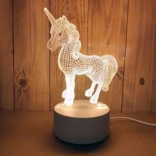 Декоративна LED лампа, 3D, Еднорог, с USB и батерии, височина 20 см, изработена от акрилен материал, включени светлина и д...