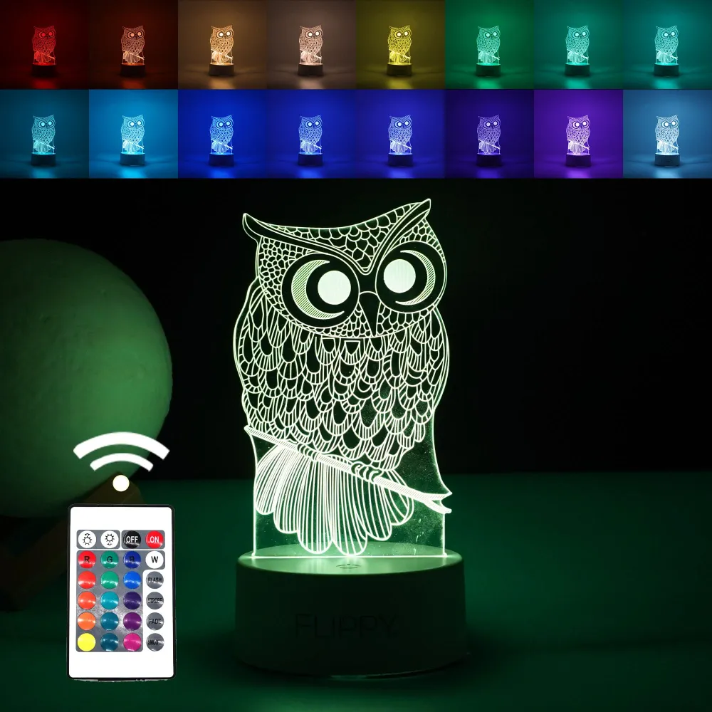 Декоративна LED лампа, 3D, Бухал, с USB и батерии, височина 20 см, изработена от акрилен материал, включени лампа и дистан...