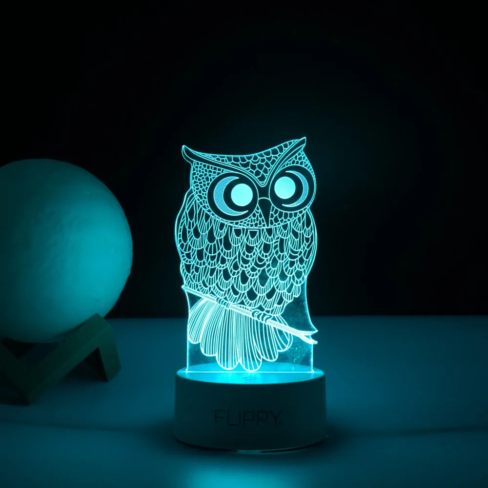 Декоративна LED лампа, 3D, Бухал, с USB и батерии, височина 20 см, изработена от акрилен материал, включени лампа и дистан...
