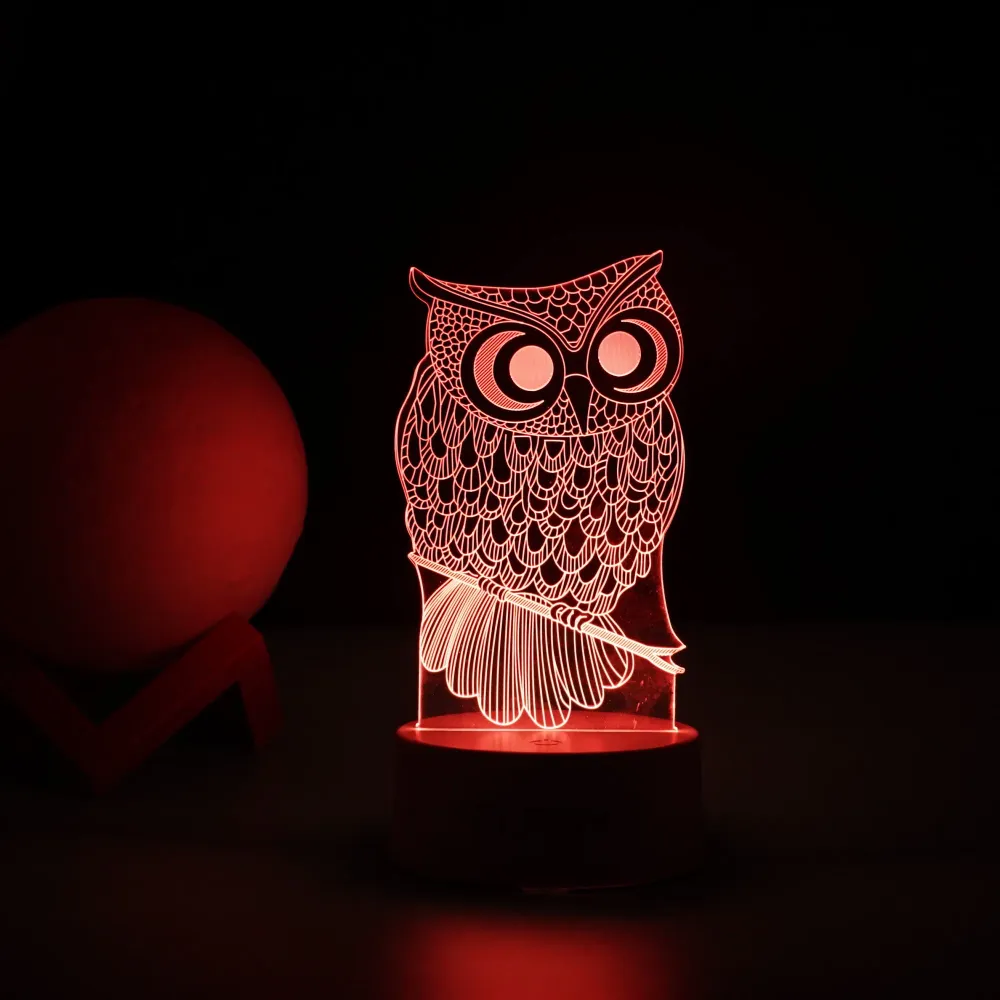 Декоративна LED лампа, 3D, Бухал, с USB и батерии, височина 20 см, изработена от акрилен материал, включени лампа и дистан...