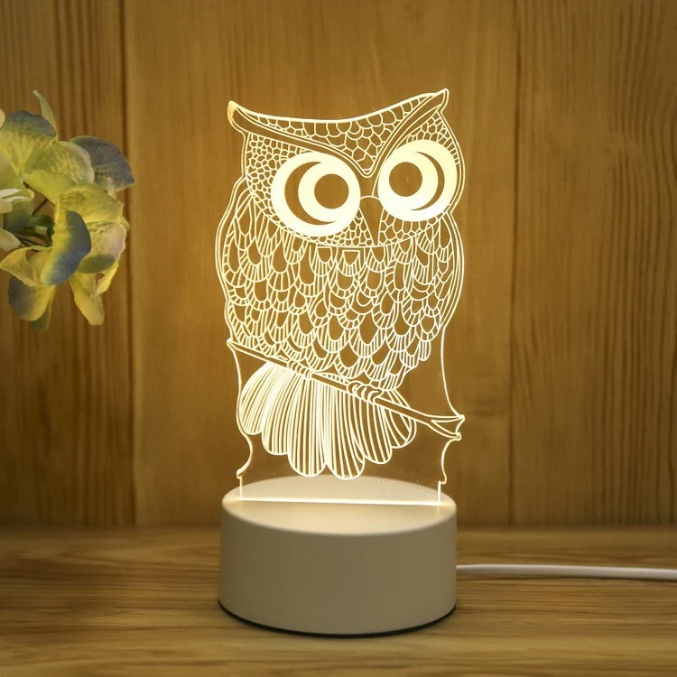 Декоративна LED лампа, 3D, Бухал, с USB и батерии, височина 20 см, изработена от акрилен материал, включени лампа и дистан...