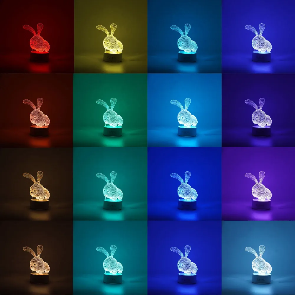Декоративна LED лампа, 3D, Заек, с USB и батерии, височина 20 см, изработена от акрилен материал, включени светлина и дист...
