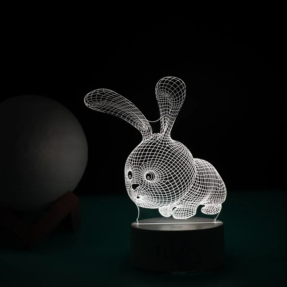 Декоративна LED лампа, 3D, Заек, с USB и батерии, височина 20 см, изработена от акрилен материал, включени светлина и дист...