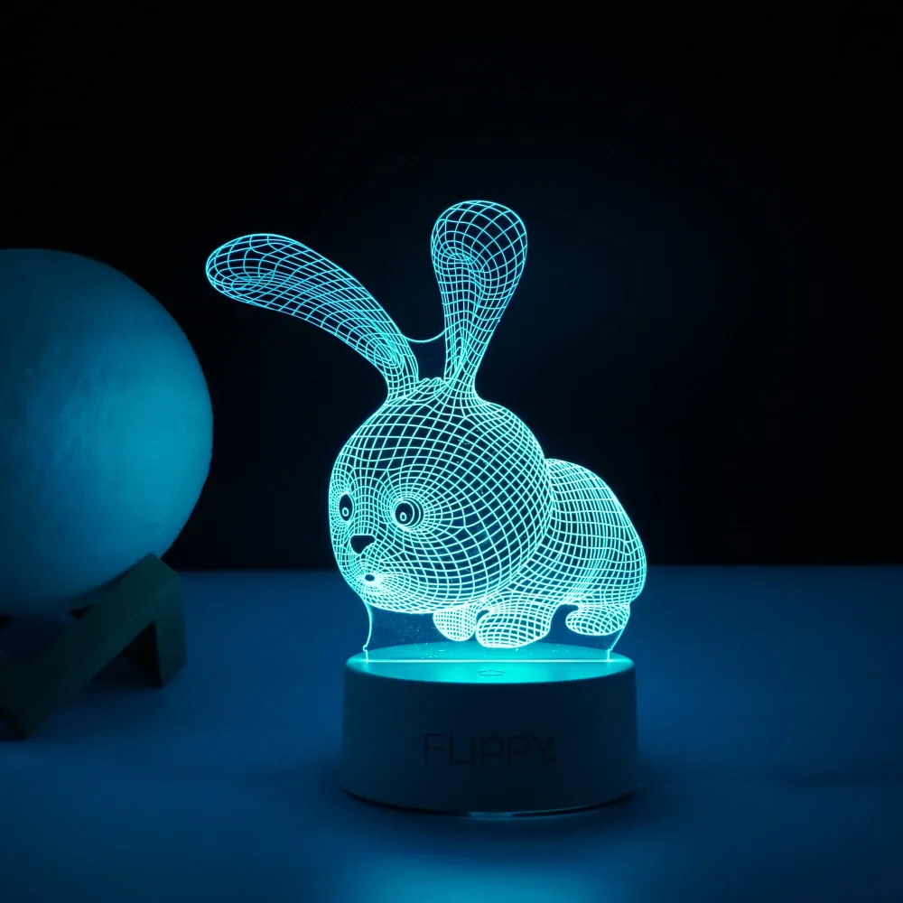 Декоративна LED лампа, 3D, Заек, с USB и батерии, височина 20 см, изработена от акрилен материал, включени светлина и дист...