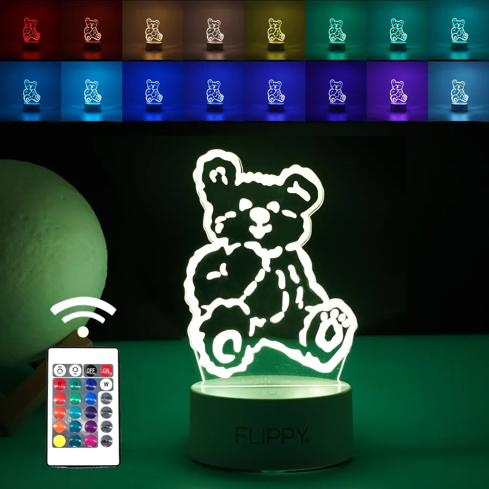 Декоративна LED лампа, 3D, плюшено мече, с дистанционно управление, два режима на захранване USB и батерии, височина 20 см...