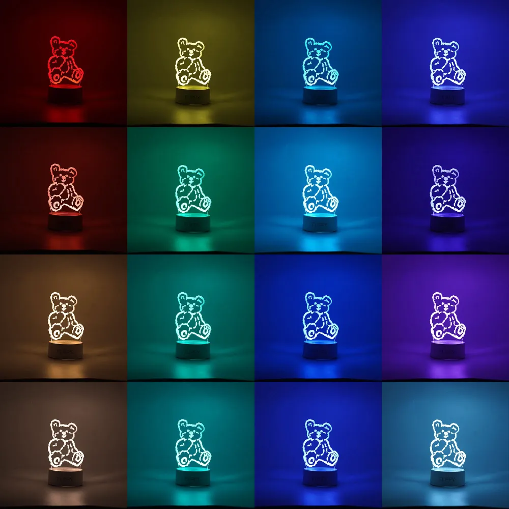 Декоративна LED лампа, 3D, плюшено мече, с дистанционно управление, два режима на захранване USB и батерии, височина 20 см...