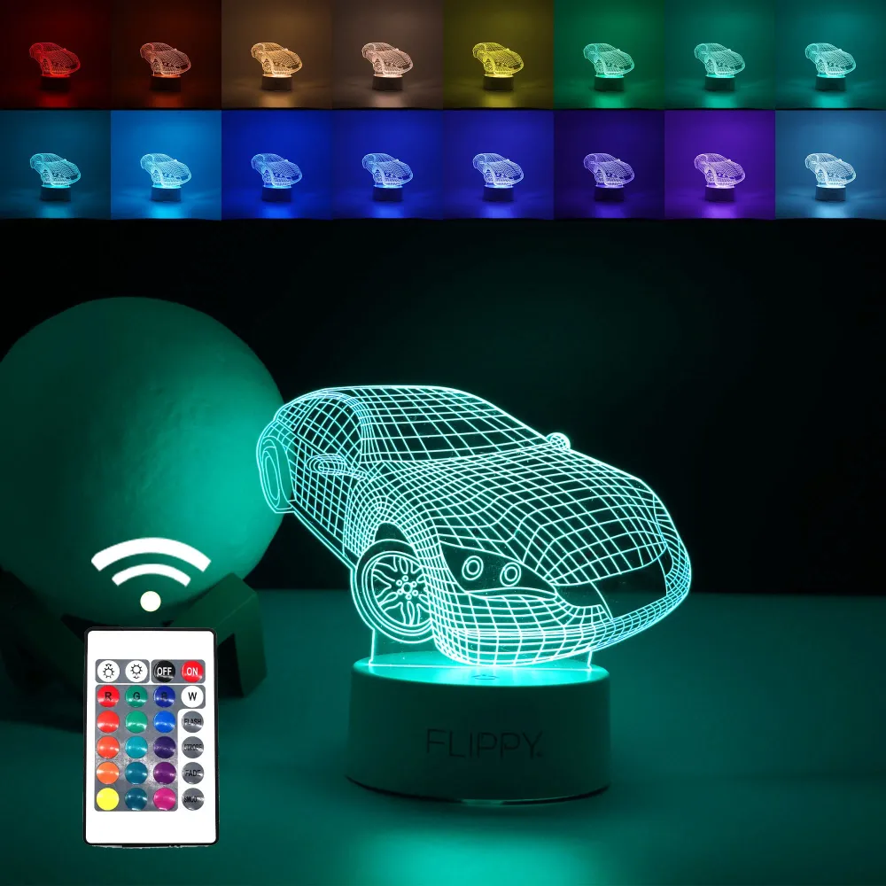 Декоративна LED лампа, 3D, Спортна кола, Два режима на захранване USB и батерии, Височина 20 см, Изработена от акрилен мат...