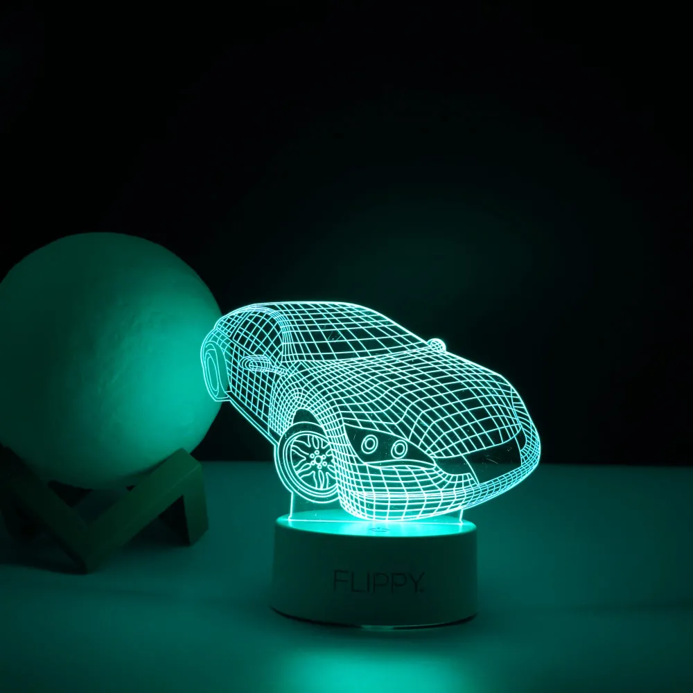 Декоративна LED лампа, 3D, Спортна кола, Два режима на захранване USB и батерии, Височина 20 см, Изработена от акрилен мат...