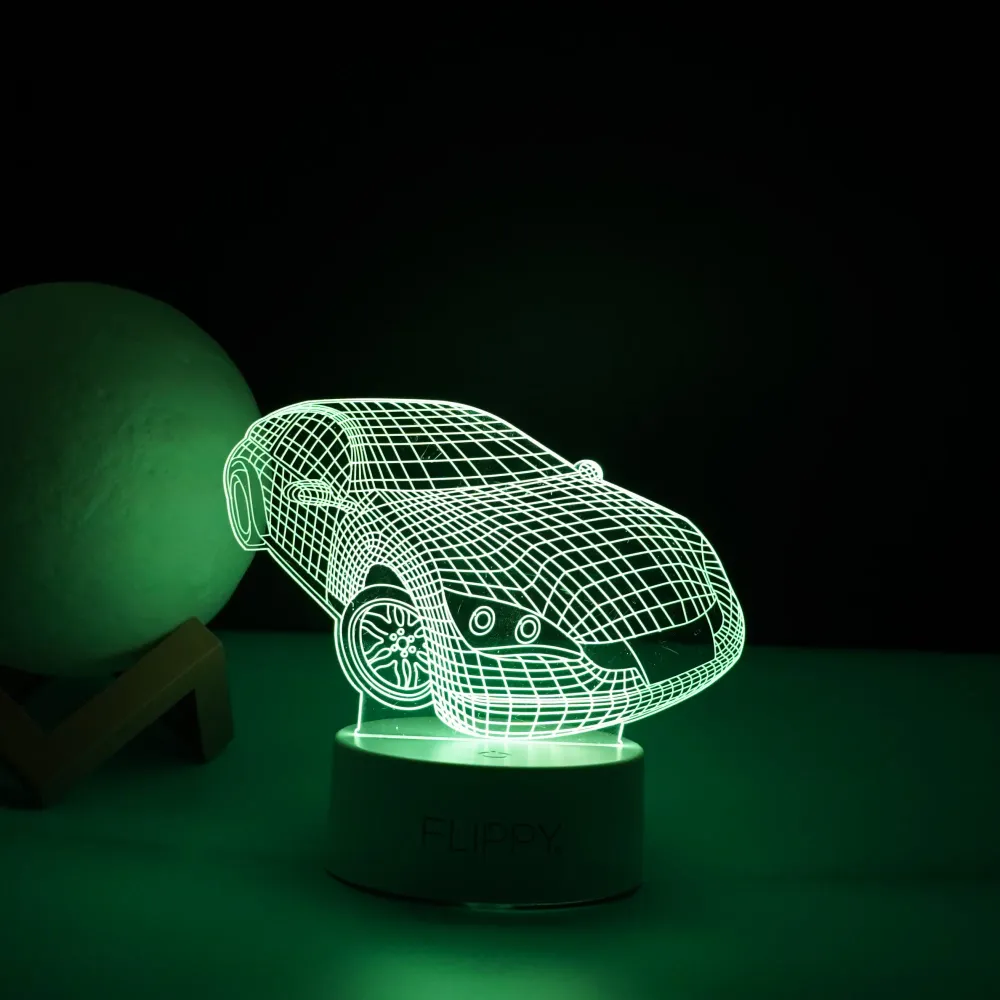 Декоративна LED лампа, 3D, Спортна кола, Два режима на захранване USB и батерии, Височина 20 см, Изработена от акрилен мат...