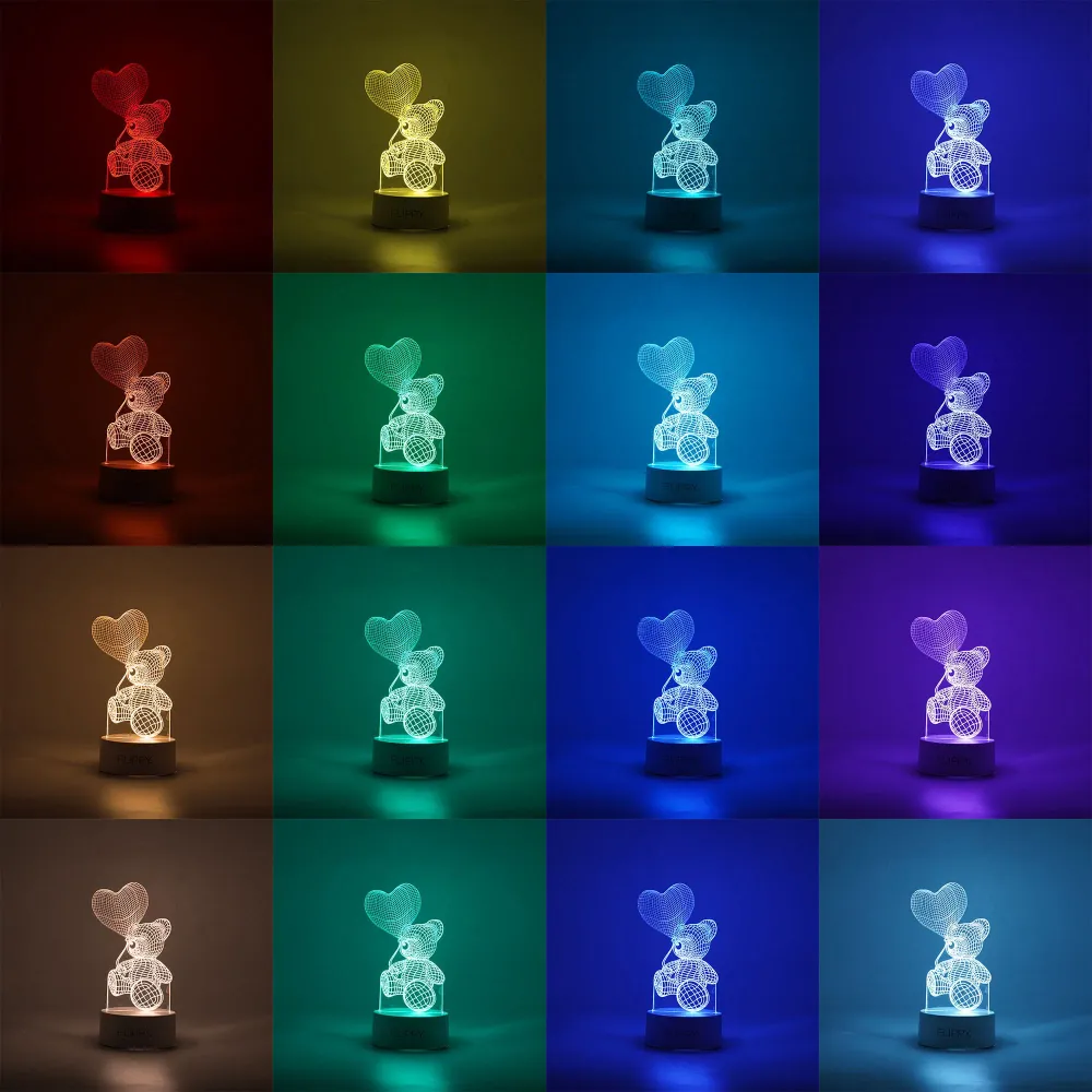 Декоративна LED лампа, 3D, Плюшено мече с балон във формата на сърце, с дистанционно управление, два режима на захранване...