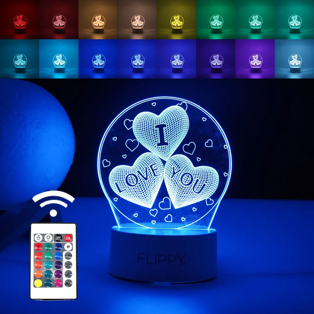 Декоративна LED лампа, 3D, с текст "Обичам те", два режима на захранване USB и батерии, височина 20 см, изработена от акри...