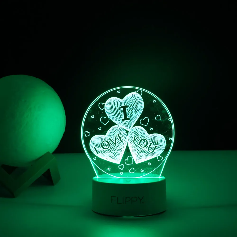 Декоративна LED лампа, 3D, с текст "Обичам те", два режима на захранване USB и батерии, височина 20 см, изработена от акри...