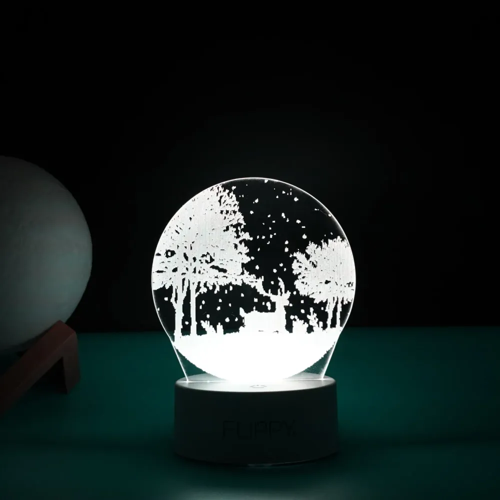 Декоративна LED лампа, 3D, Зимен пейзаж, С дистанционно управление, Два режима на захранване USB и батерии, Височина 20 см...
