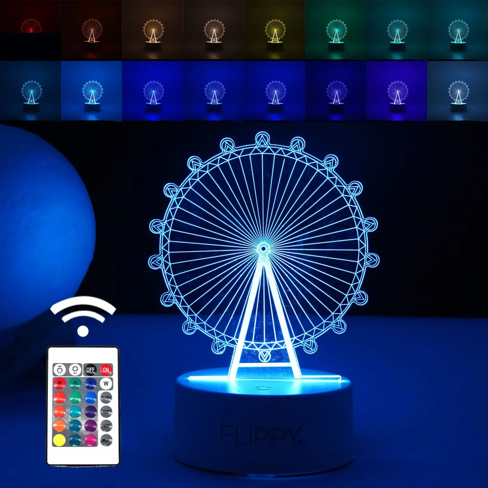 Декоративна LED лампа, 3D, виенско колело, с дистанционно управление, два режима на захранване USB и батерии, височина 20...