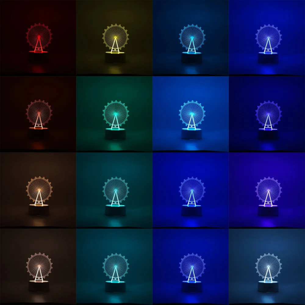 Декоративна LED лампа, 3D, виенско колело, с дистанционно управление, два режима на захранване USB и батерии, височина 20...
