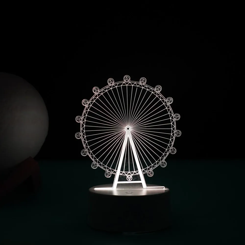 Декоративна LED лампа, 3D, виенско колело, с дистанционно управление, два режима на захранване USB и батерии, височина 20...