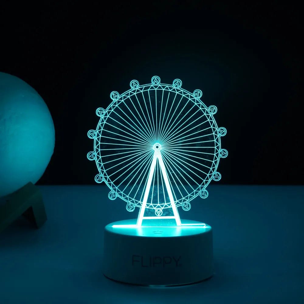 Декоративна LED лампа, 3D, виенско колело, с дистанционно управление, два режима на захранване USB и батерии, височина 20...