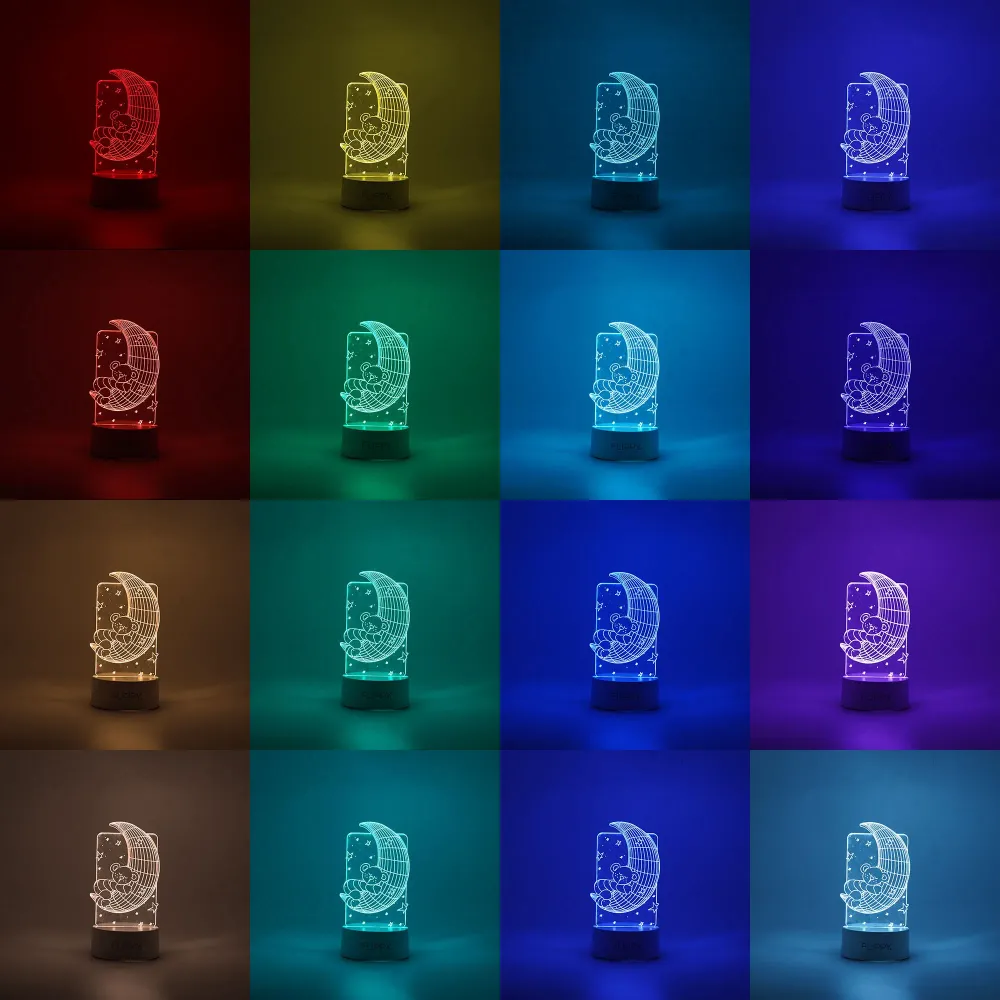 Декоративна LED лампа, 3D, плюшено мече и полумесец, с дистанционно управление, два режима на захранване USB и батерии, ви...