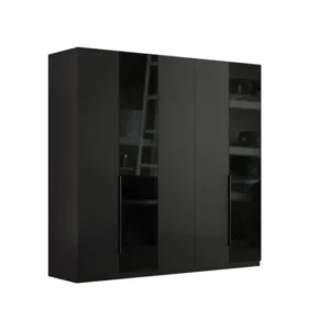 Петкрилен гардероб «Legato Black» + стъклени врати, ширина 226см