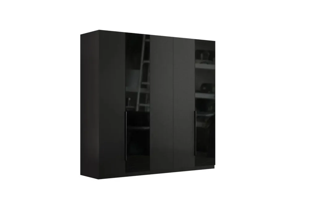 Петкрилен гардероб «Legato Black» + стъклени врати, ширина 226см
